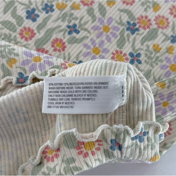 Cat & Jack Ditzy Floral‎ Ribbed Knit Top Girls Short Sleeve Beige Shirt L 10/12 - Picture 5 of 7